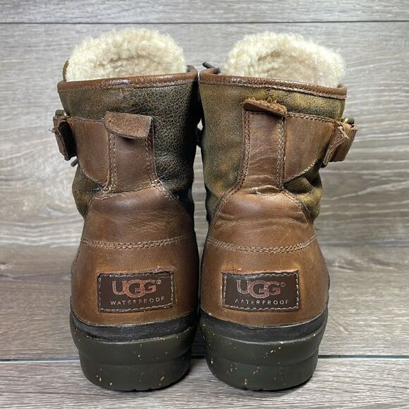 Ugg Cecile Brown Leather Lace Women’s Sz 8 Warm Shearling Waterproof Duck Boots - Picture 4 of 12